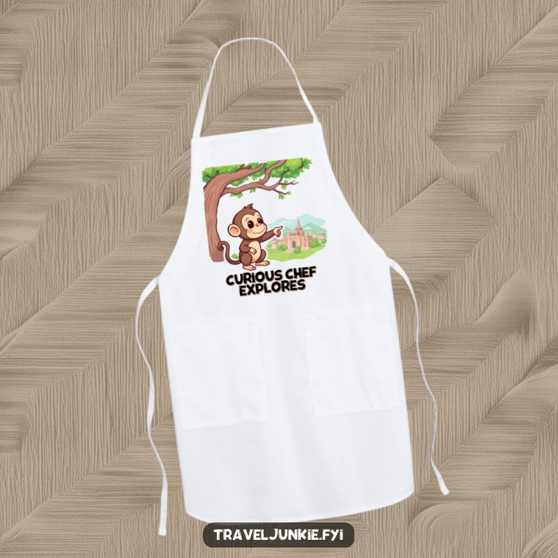 Funny Monkey Apron: A curious monkey points at a faraway landmark, perfect for adding humor to your kitchen attire.