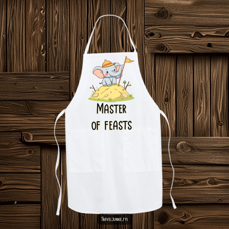 Funny Elephant Explorer Apron: A joyful elephant planting a flag, suitable for kitchen adventures, a funny gift.