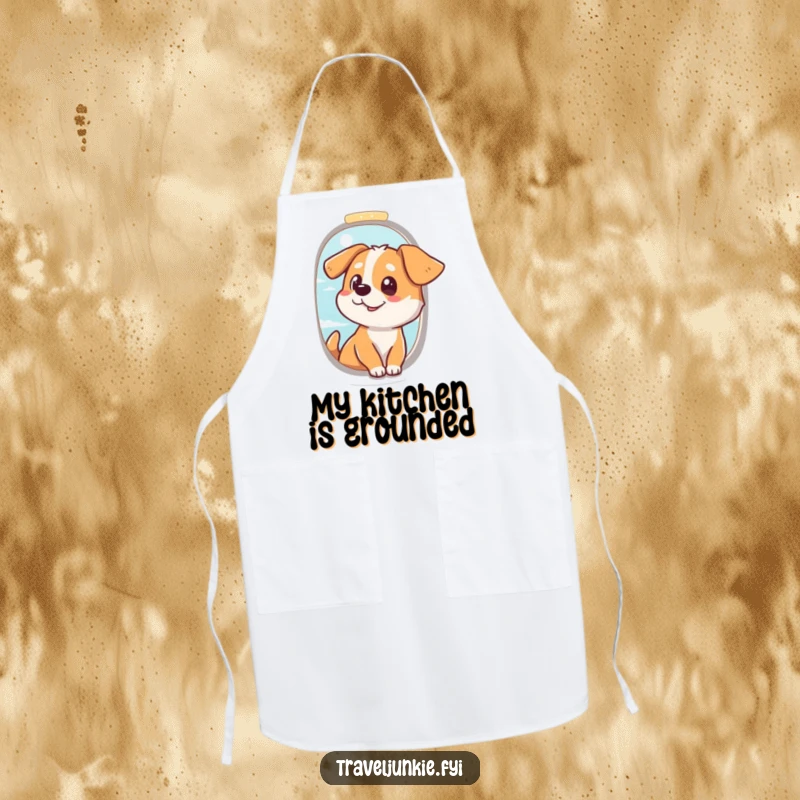 Funny Dog Chef Apron: Dog in flight ready for culinary adventures, a humorous and practical funny gift.