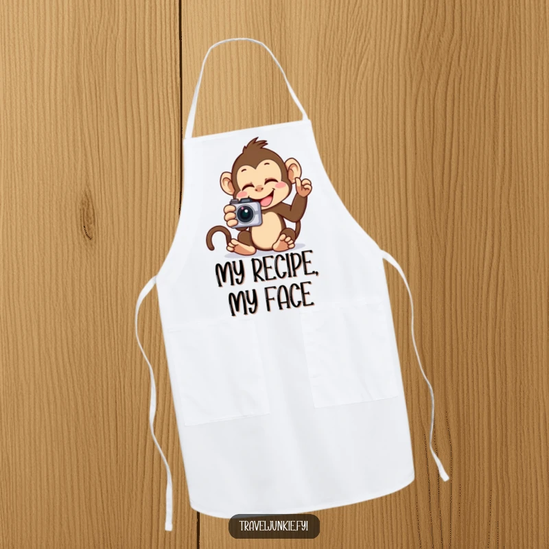 Funny Monkey Selfie Apron: A giggling monkey holding a camera, ready to capture delicious moments, a funny kitchen essential.