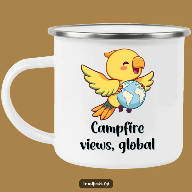 Funny Parrot Globe Camping Mug: Your Adventure Companion!