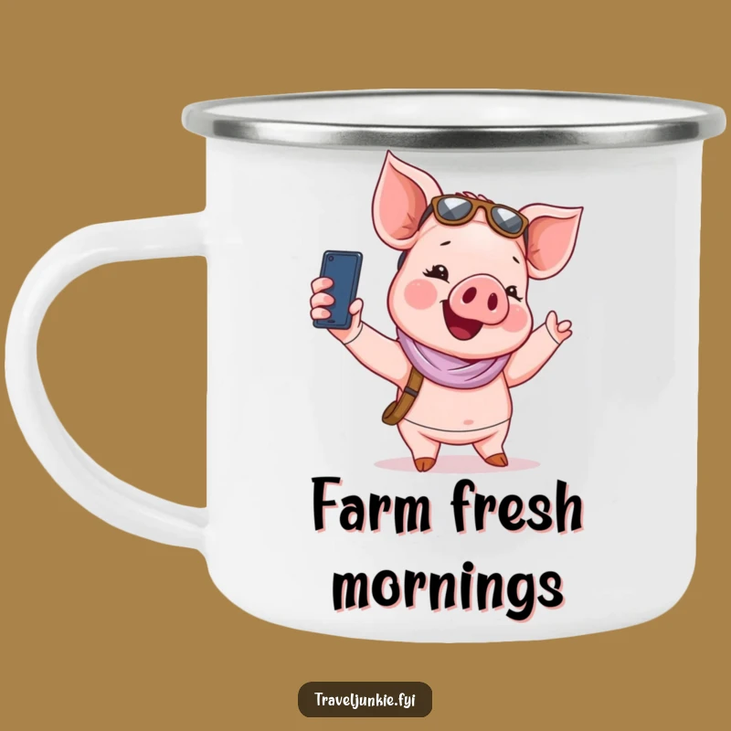 Funny Piglet Tourist Camping Mug: Selfie Adventures Fuel