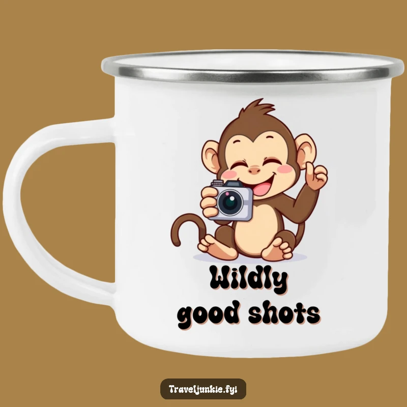 Funny Monkey Selfie Camping Mug: Durable mug with a giggling primate, perfect funny gift