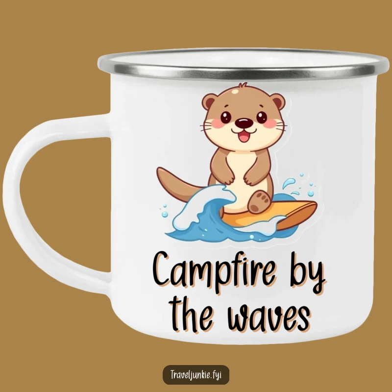 Funny Otter Surf Camping Mug: Smiling Otter Rider, Ideal Funny Outdoor Gift