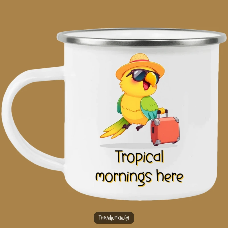 Funny Parrot Adventure Camping Mug: Tropical Vibes and Humor Outdoors, Perfect Gift