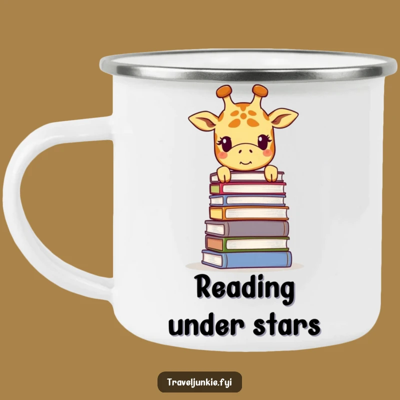 Funny Giraffe Book Stack Camping Mug - Smiling Outdoor Scholar Cup Gift