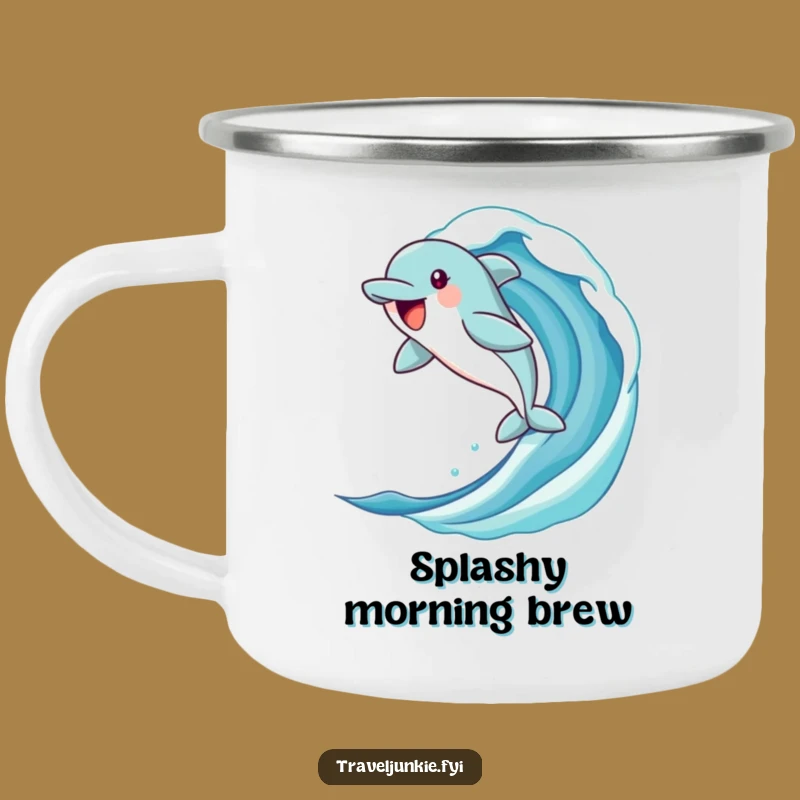 Funny Dolphin Camping Mug: Jubilant Character Cup for Water Adventures