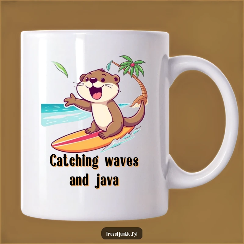 Funny Otter Surf Mug: Excited Water Animal Rides Waves, Hilarious Beach Lover Gift