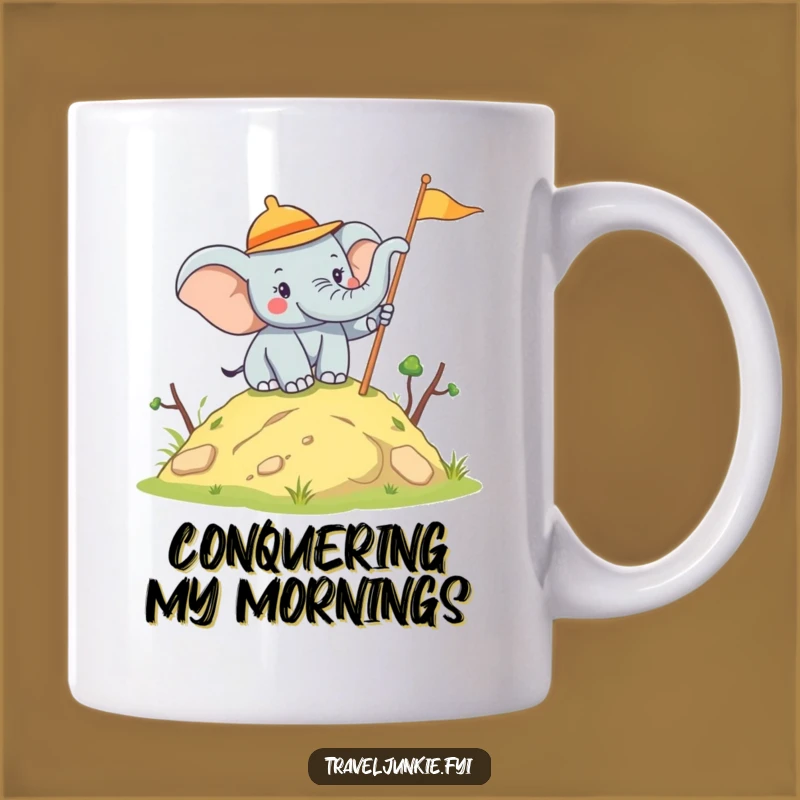 Funny Elephant Explorer Mug: Joyful Flag Planting, Hilarious Adventure Gift Cup