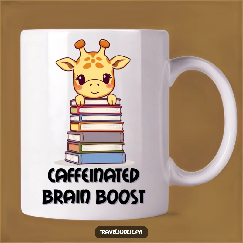 Funny Giraffe Book Stack Mug - Smiling Scholar Protagonist Gift Idea
