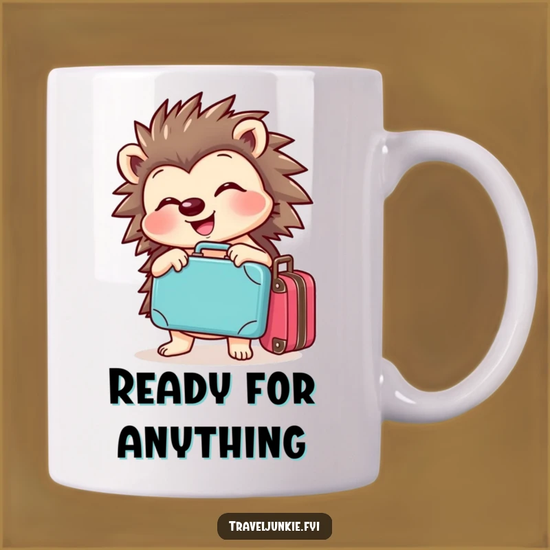 Funny Hedgehog Travel Mug: Cheerful Journey Pose Gift