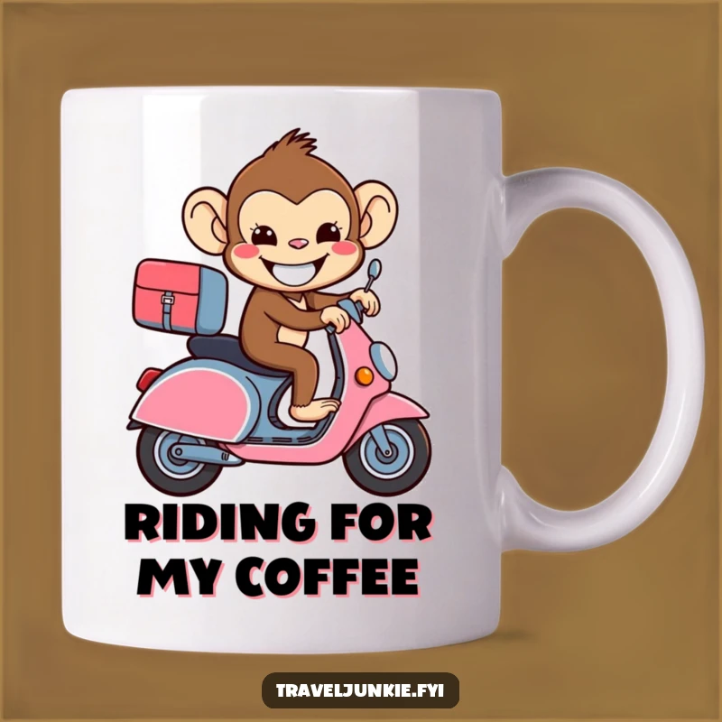 Funny Monkey Suitcase Scooter Mug - Hilarious Travel Gift for Adventurers