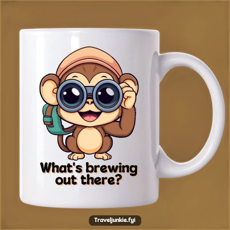 Funny Monkey Traveler Mug: Curious Explorer Peeking, Perfect Gift for Adventurers