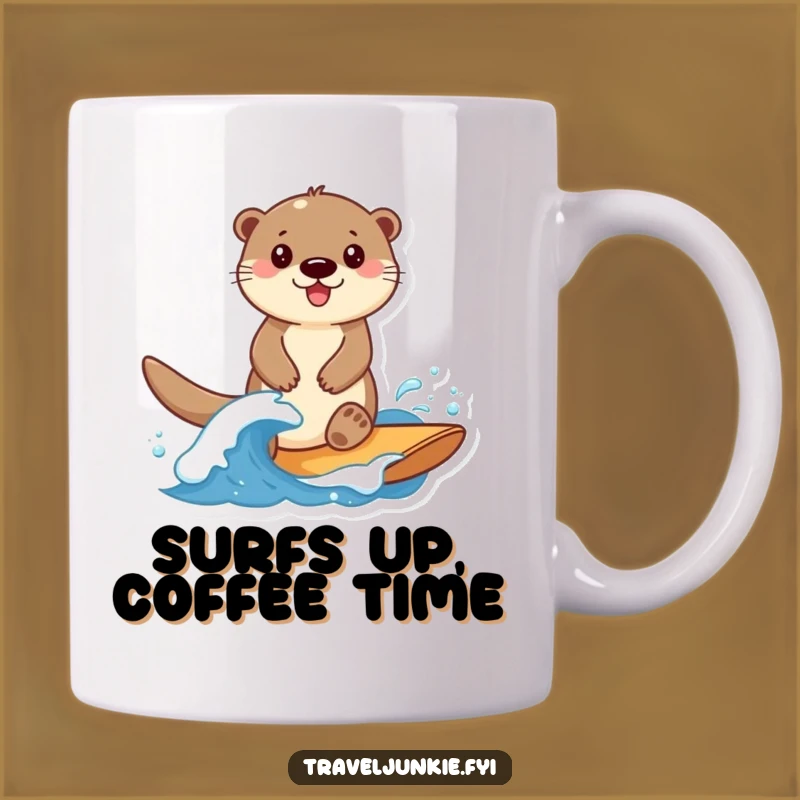 Funny Otter Surfer Mug: Smiling Otter Riding Wave, Perfect Fun & Chill Funny Gift