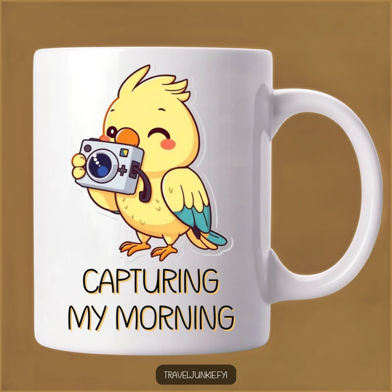 Funny Parrot Photo Mug: Cheerful Photographer's Quirky Camera Gift