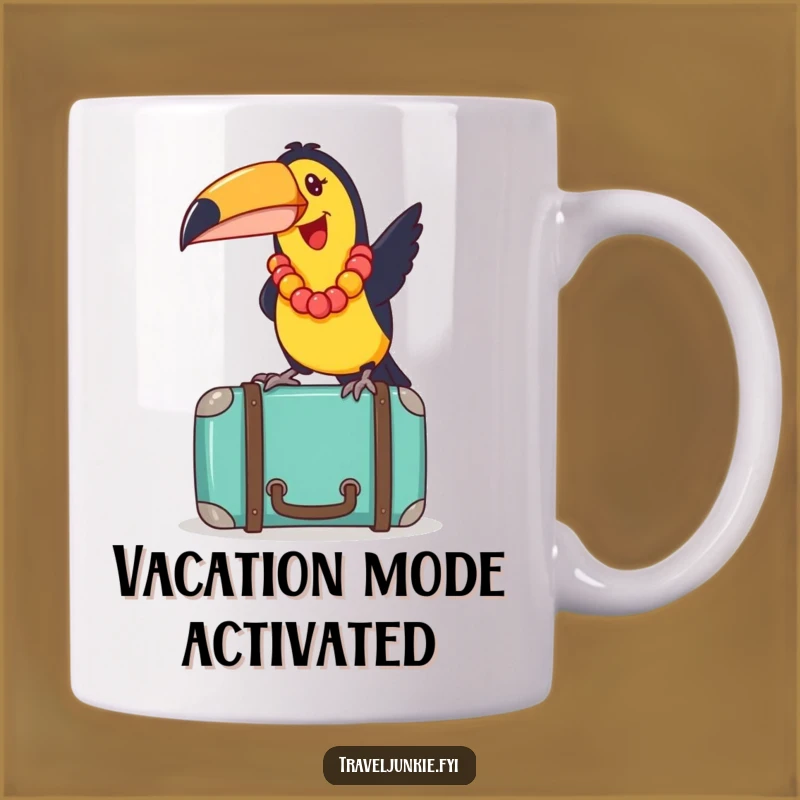 Funny Toucan Lei Suitcase Mug: A Joyful Tropical Traveler Gift!