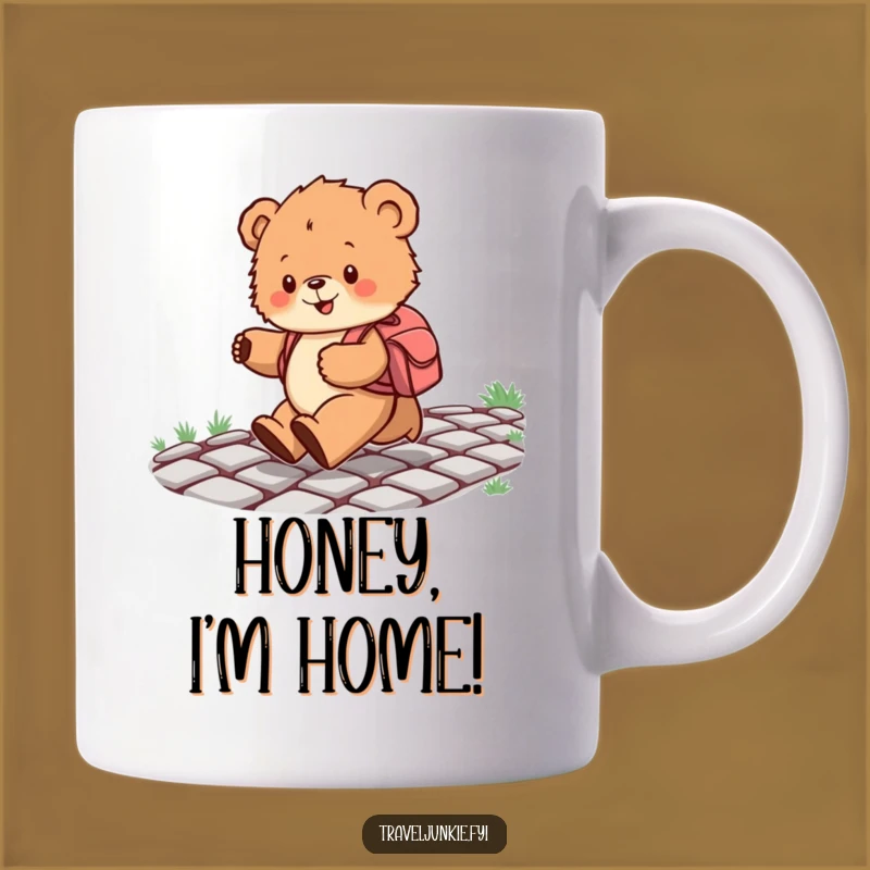 Funny Bear Cub Skipping Mug: Adorable Backpack Adventure Gift for Bear Lovers