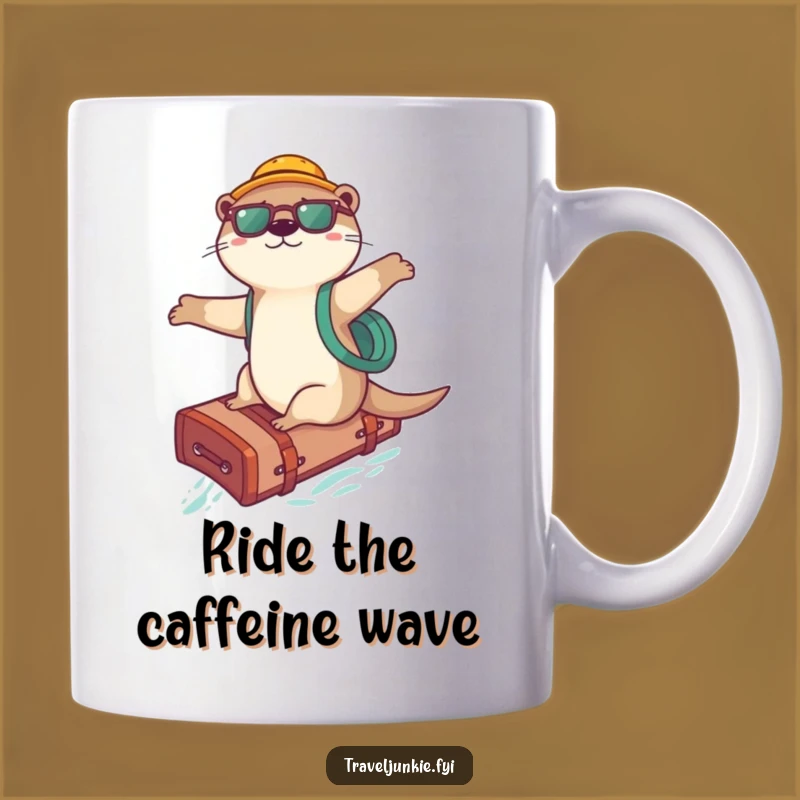 Funny Otter Surfer Mug: Playful Adventurer Rides Suitcase, Hilarious Gift