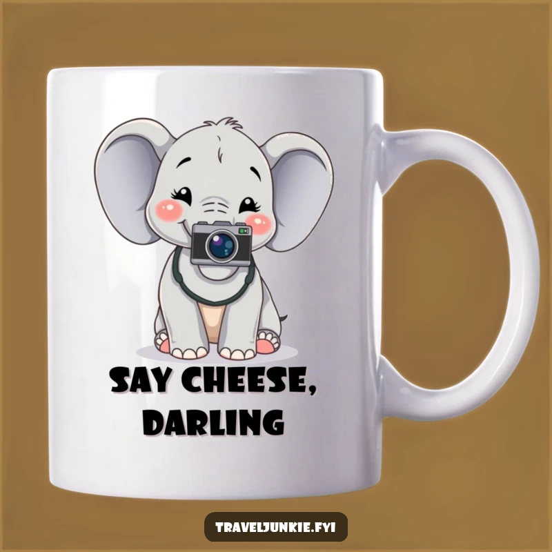 Funny Elephant Photographer Mug: Cheerful Pose, Perfect Gift for Snappers