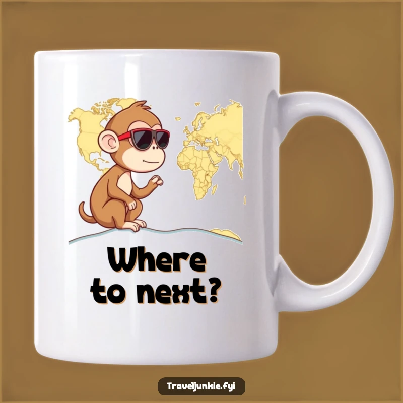 Funny Monkey Explorer Mug: Sunglasses & Map, Perfect Gift for Curious Minds