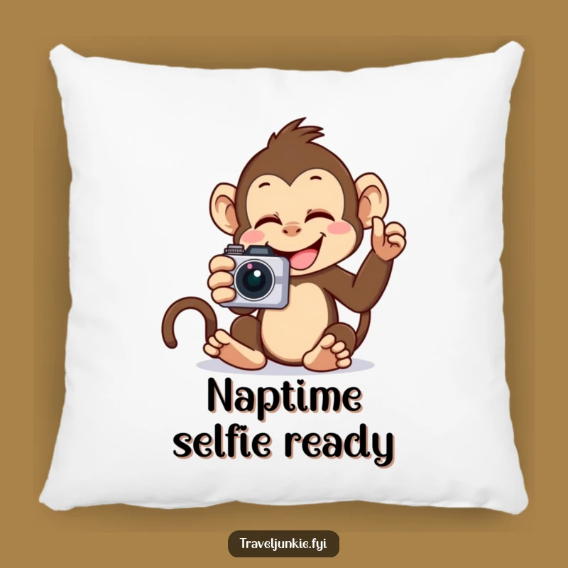 Funny Monkey Selfie Pillow: Soft cushion featuring a giggling primate, ideal funny gift
