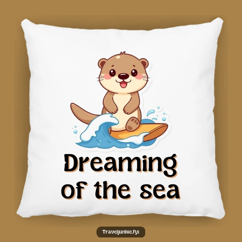 Funny Otter Wave Pillow: Smiling Surfer Otter Accent, Cozy Funny Gift Pillow