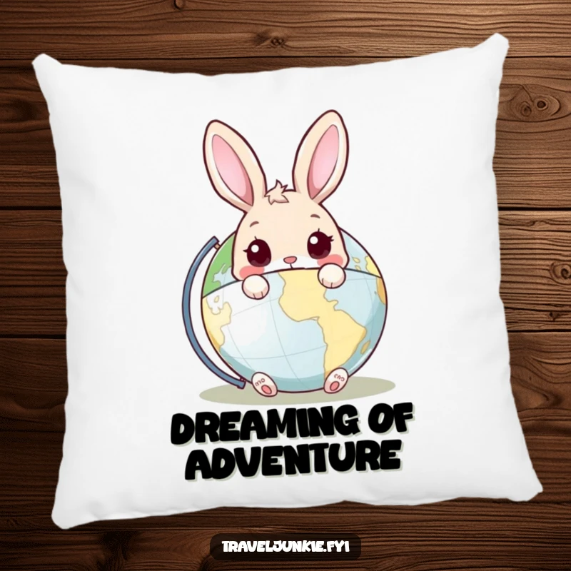 Funny Rabbit Pillow: A soft pillow featuring a curious rabbit peeking from behind a world globe, adding a touch of whimsy.