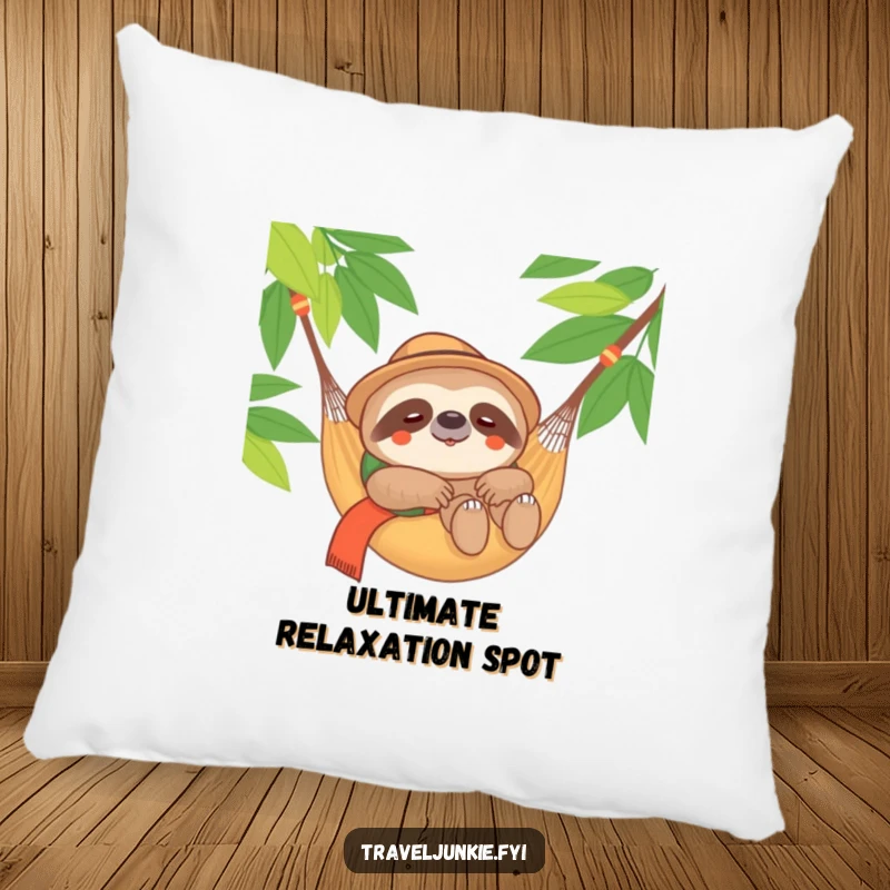 Funny Sloth Traveler Pillow: A soft pillow with a content sloth relaxing in a hammock, great for a funny gift.