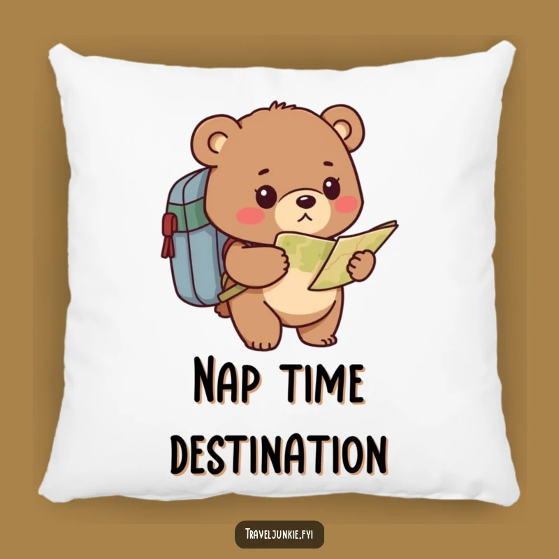 Funny Bear Explorer Pillow - Determined Traveler Comfort Gift with Map