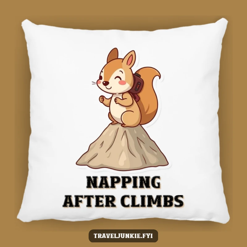 Funny Squirrel Mountain Hike Pillow - Cozy Adventurous Comfort Gift