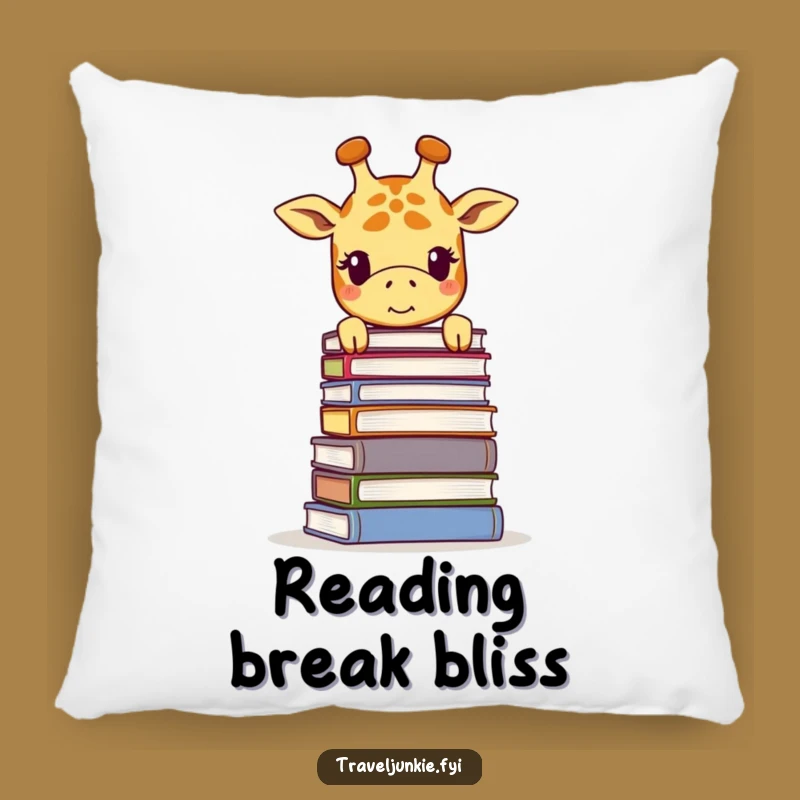 Funny Giraffe Book Stack Pillow - Cozy Smiling Reader Comfort Gift