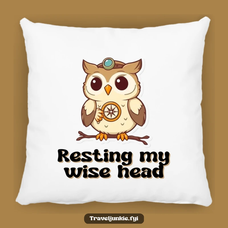 Funny Owl Navigator Pillow: Cozy cushion featuring a determined owl, ideal funny gift