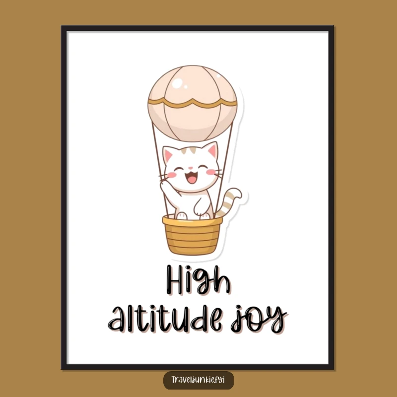 Funny Cat Balloon Art Print - Joyful Character Wall Decor Gift