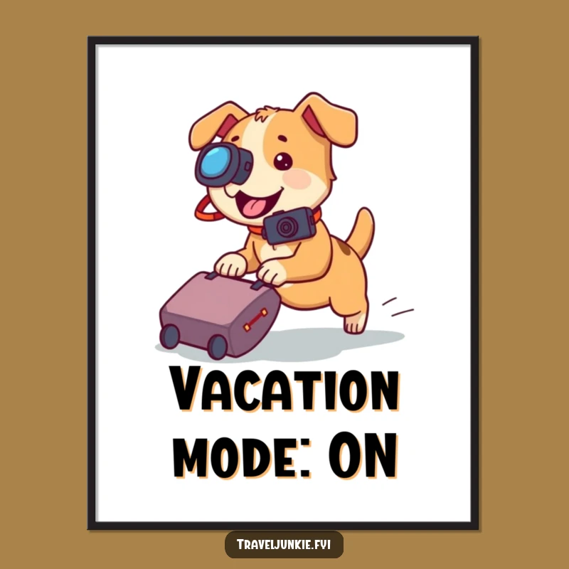 Funny Dog Camera Digital Art: Playful Suitcase Chase for Instant Decor