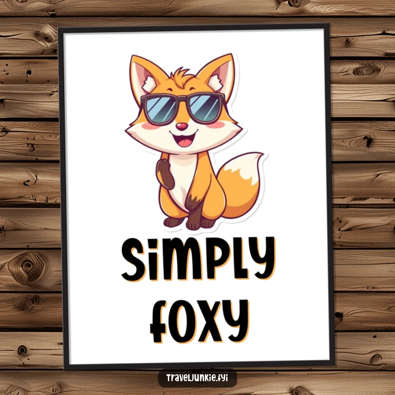 Funny fox digital art print of a smiling character wearing sunglasses and posing coolly, radiating humorous confidence and style.