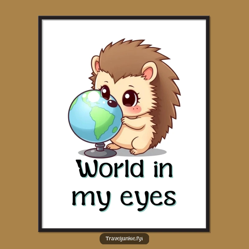 Funny Hedgehog Globe Art Print - Curious Character Wall Decor Gift