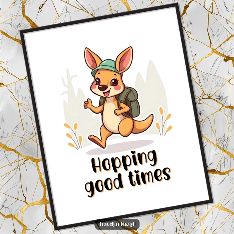 Funny Digital Art: A cheerful kangaroo explorer hops with a backpack, bringing funny energy to walls.