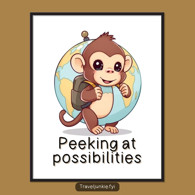 Funny Monkey Globe Digital Print: Quirky Art for Curious Minds, Unique Gift