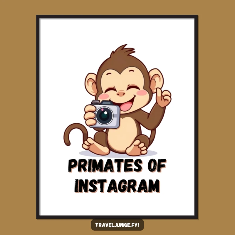 Funny Monkey Selfie Digital Print: High-res art of a giggling primate, perfect funny gift