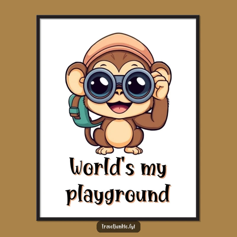 Funny Monkey Traveler Digital Art: Curious Explorer Wall Decor, Instant Download Gift