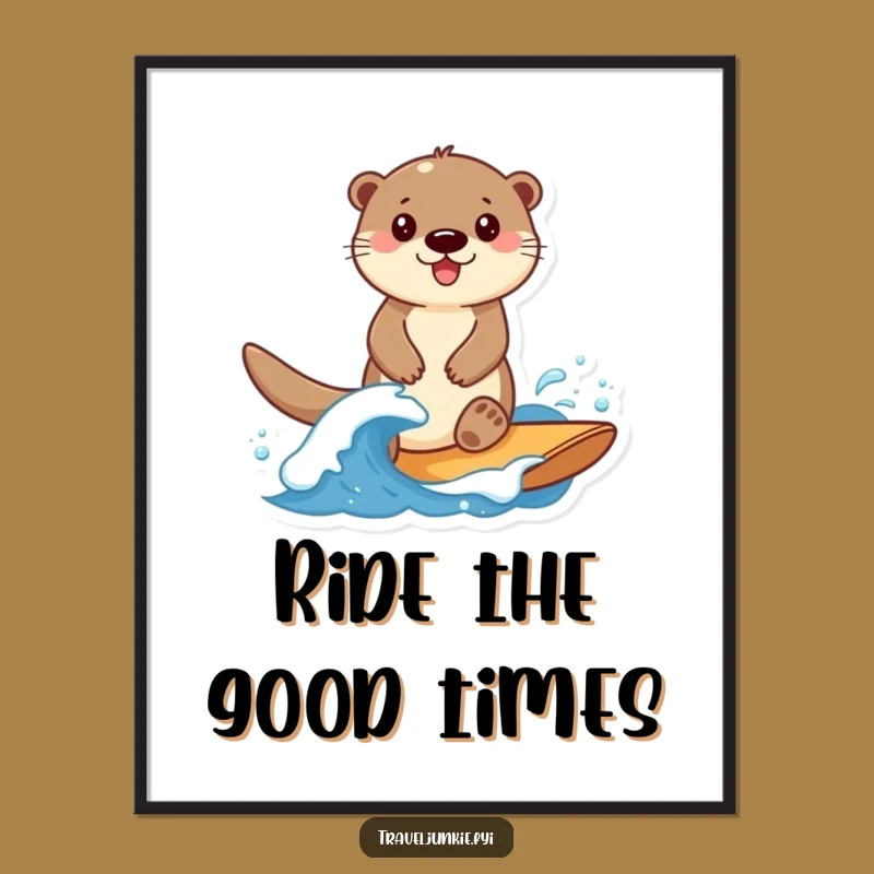Funny Otter Surfer Art Print: Smiling Otter Design, Instant Funny Gift Download