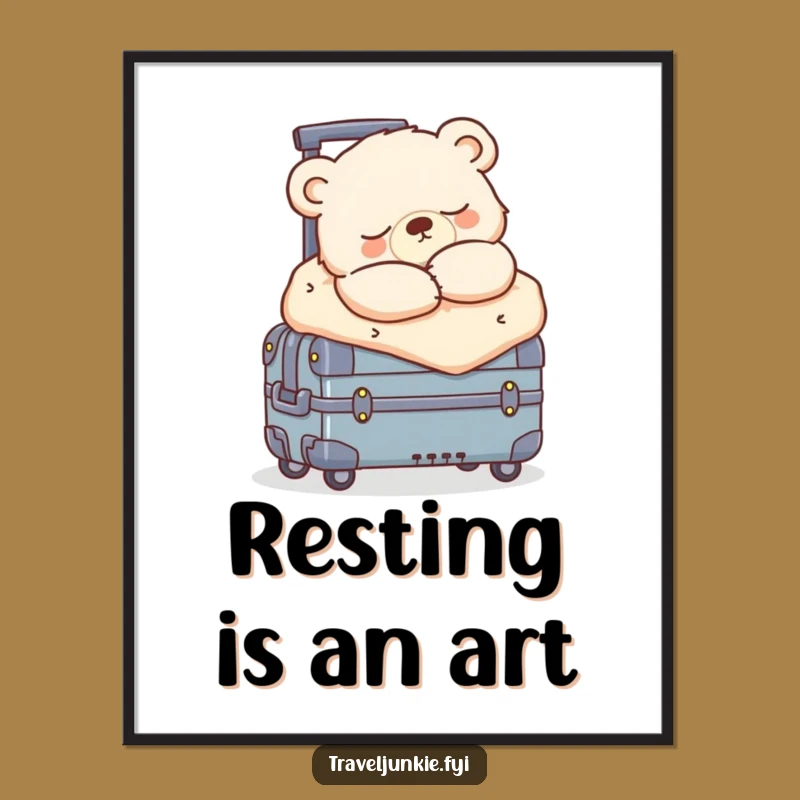 Funny Sleepy Bear Cub Digital Print: Cozy Traveler Wall Art Gift!