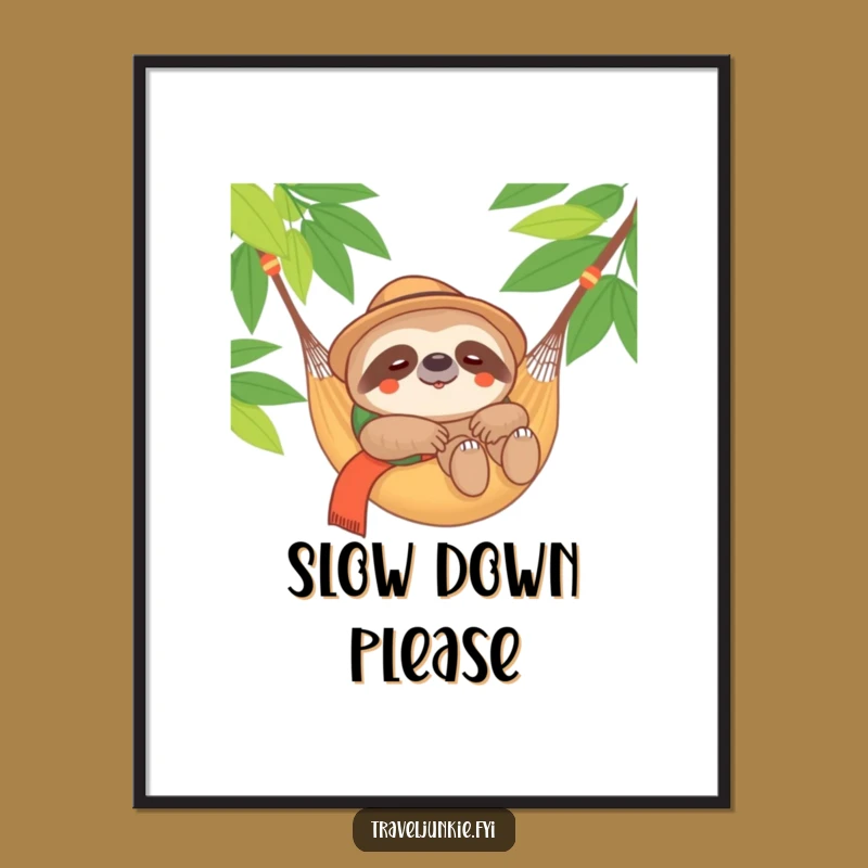 Funny Sloth Traveler Digital Art: Content Hammock Decor, Instant Download Gift
