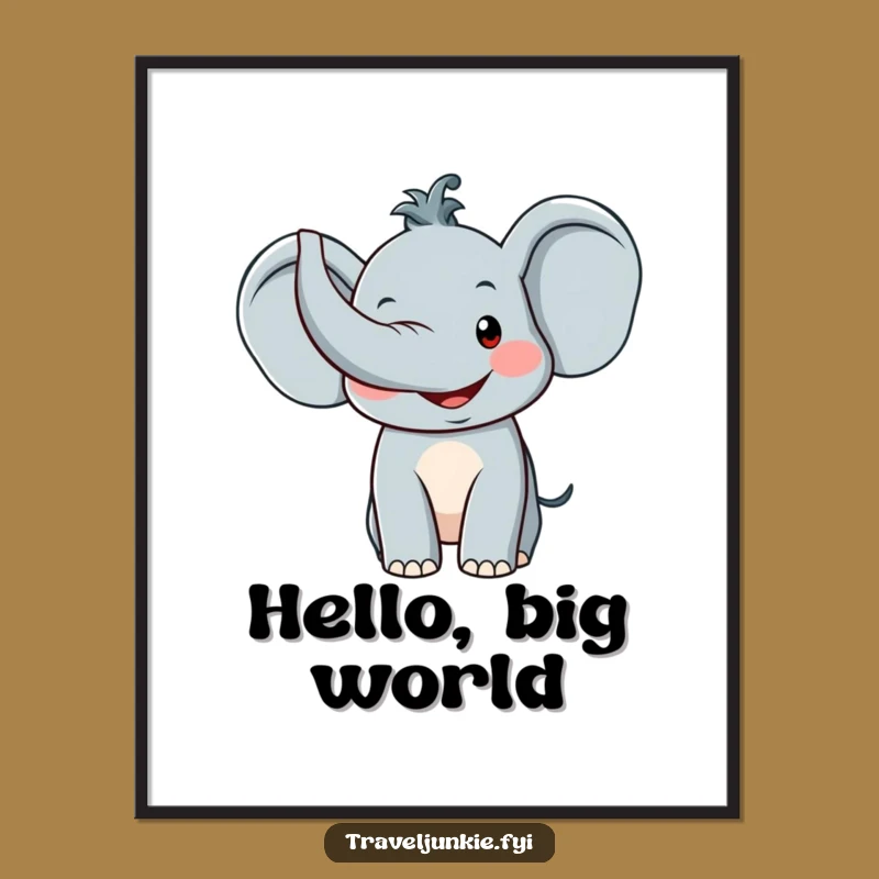 Funny Elephant Greeting Digital Art: Adorable Smiling Pachyderm Trunk Up Artwork