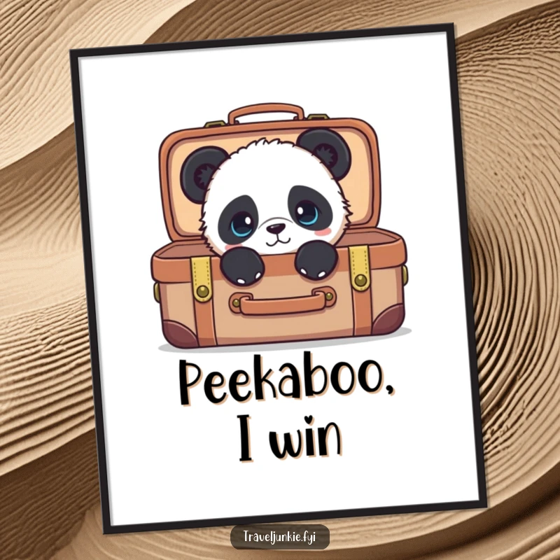 Funny panda digital art print, curious character peeking from a suitcase, instant downloadable wall art and a funny gift.