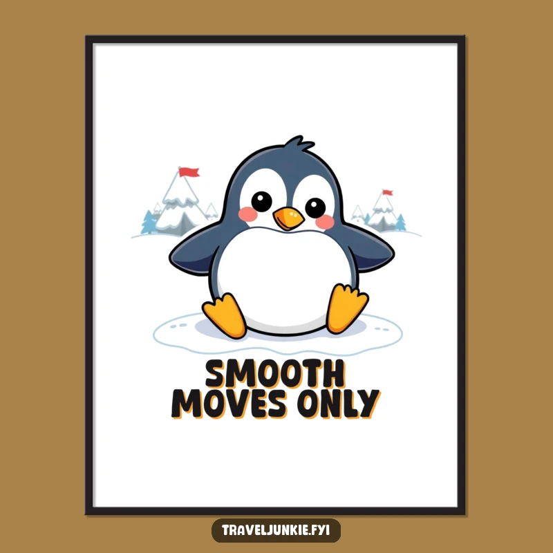 Funny Penguin Digital Art: Playful Sliding Character Print for Instant Winter Decor