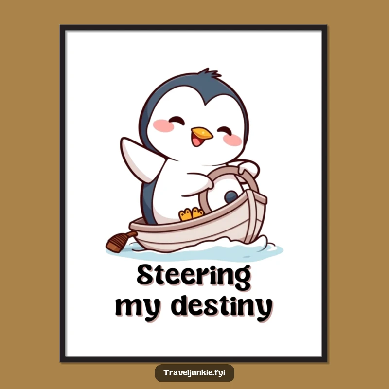 Funny Penguin Boat Digital Art - Comical Character Wall Decor Gift