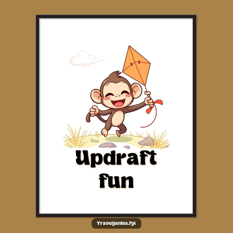 Funny Monkey Kite Art: Giggling Windy Day Digital Print