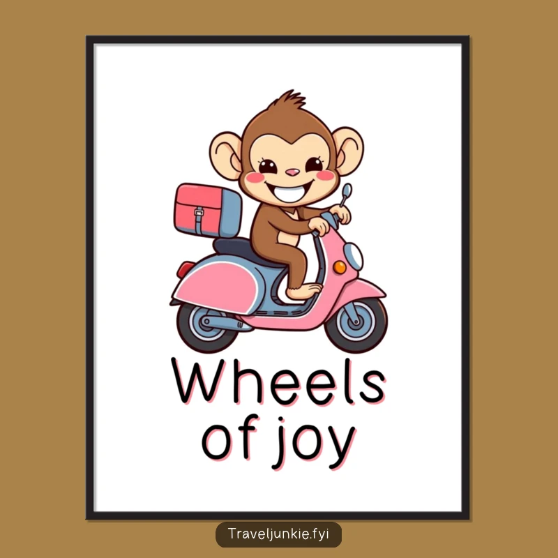 Funny Monkey Suitcase Scooter Digital Art - Hilarious Wall Decor