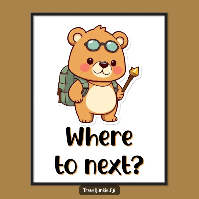 Funny Determined Bear Hiking Digital Art: Hilarious Explorer Decor Print